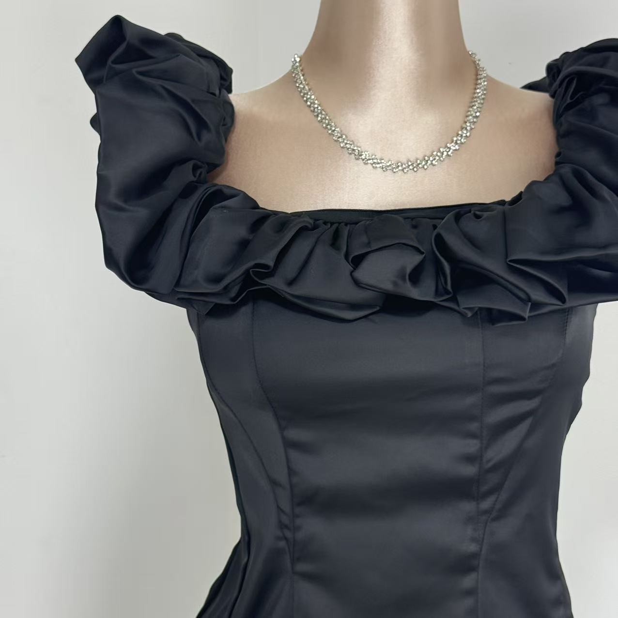 Herringbone Ruffle Off-Shoulder Dress