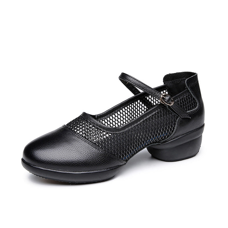 Women's Leather Mesh Lace-up 4cm Heel Dance Sneakers Practice Dance Shoes JazDance