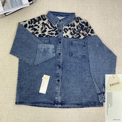 Leopard-printed multi-color denim blazer