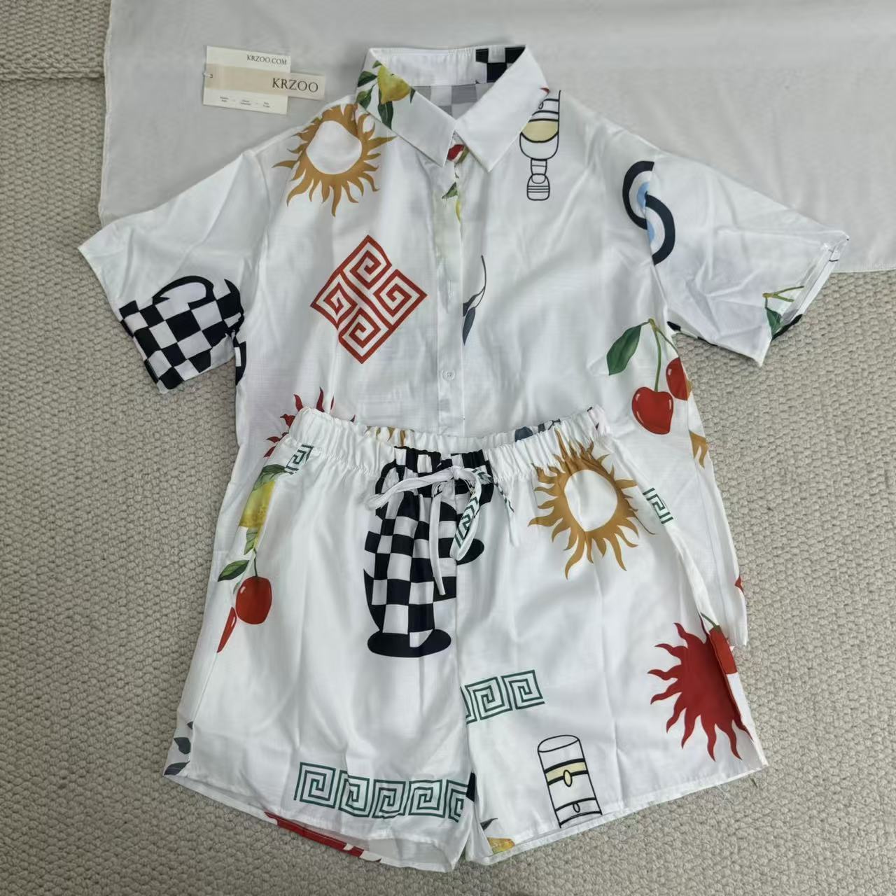 Casual floral blouse collar set
