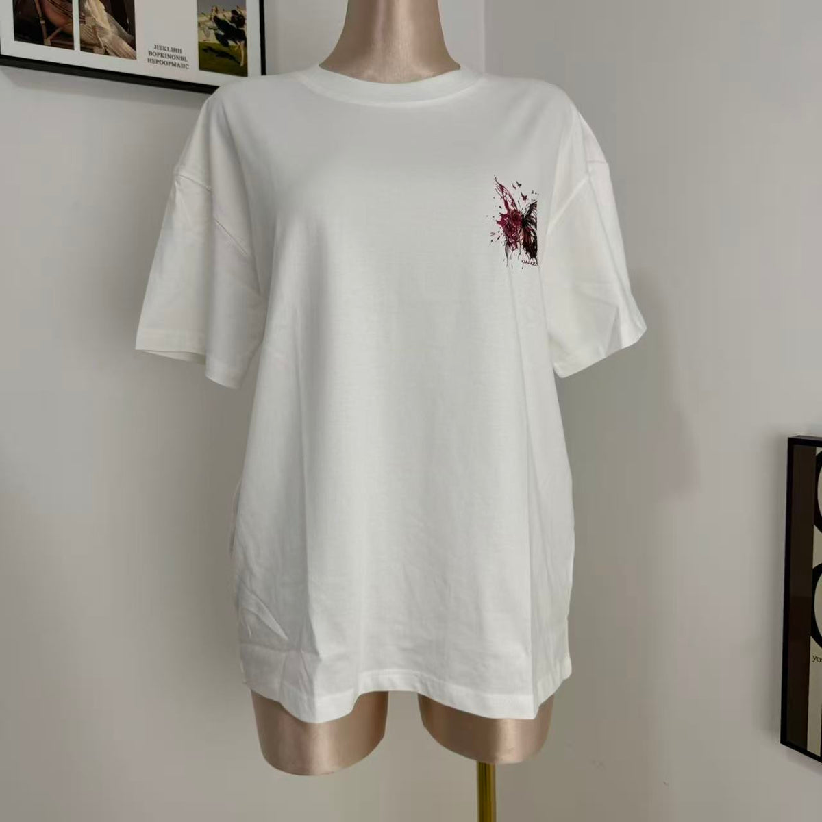 Loose-Fit Short-Sleeve Top with Butterfly Print