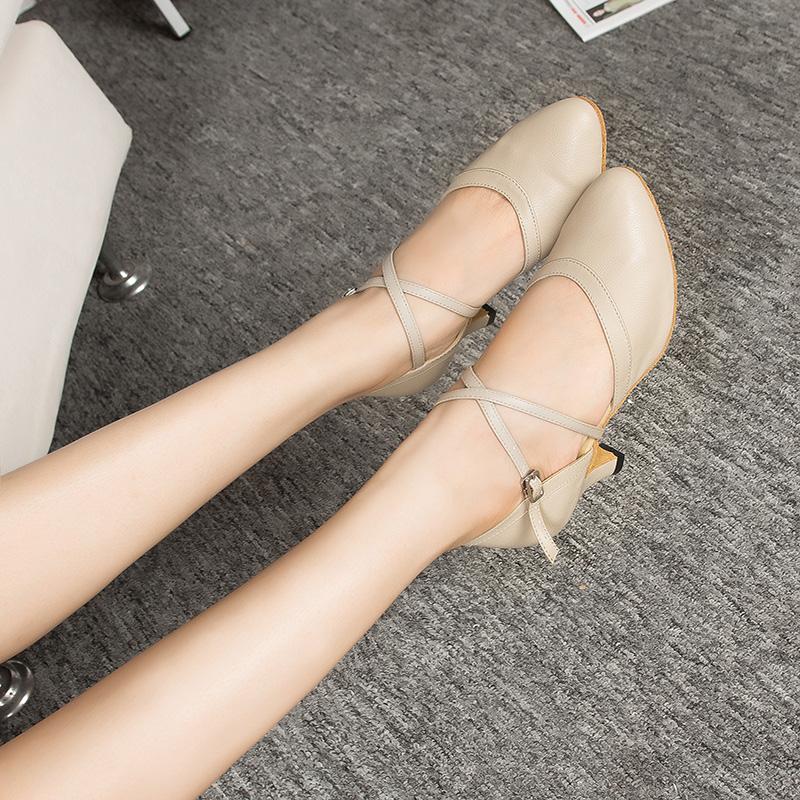 Women's Apricot Real Leather Customized Heel Ballroom Dance Shoes Character Shoes