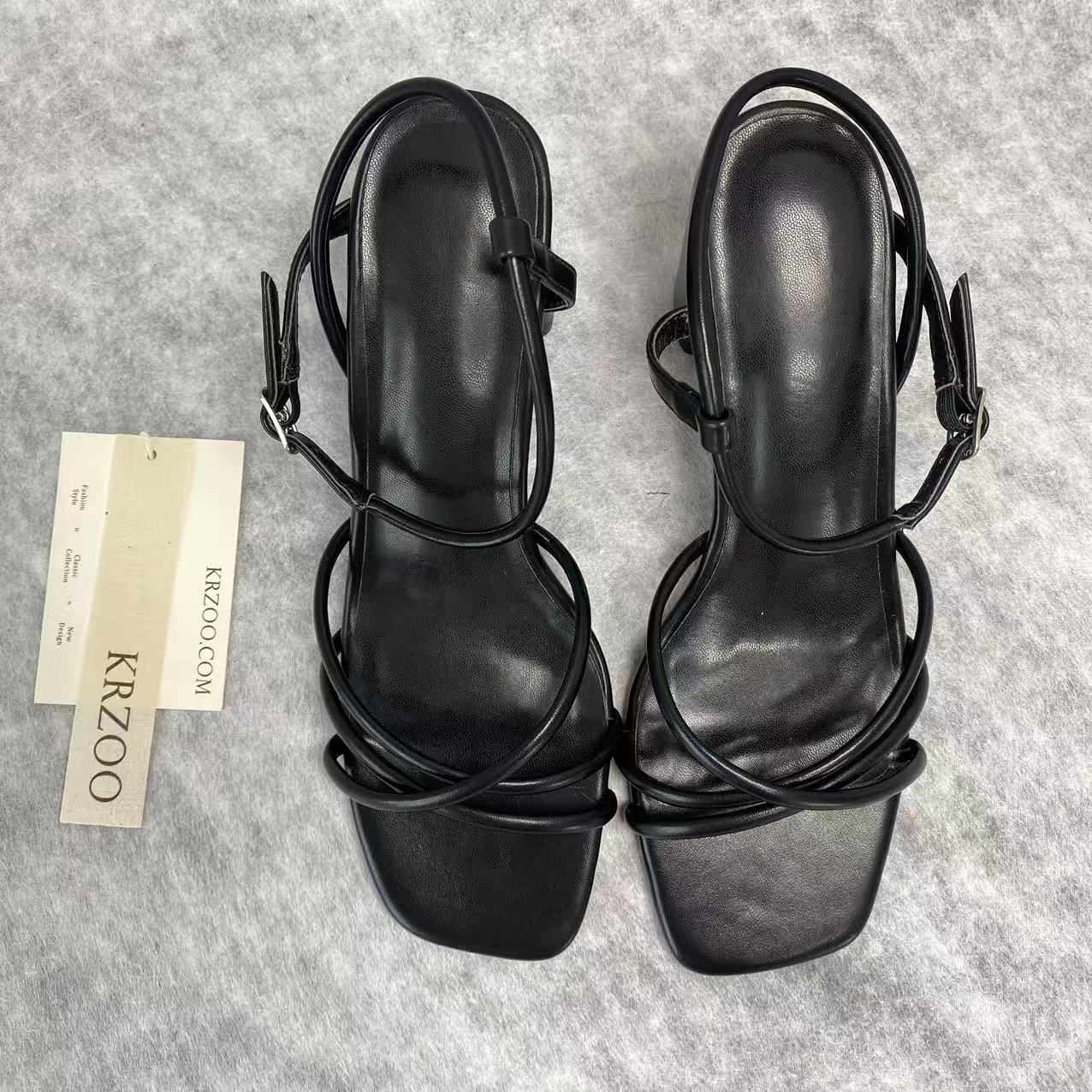 Round-toe cross-strapped high-heeled shoes