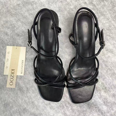 Round-toe cross-strapped high-heeled shoes