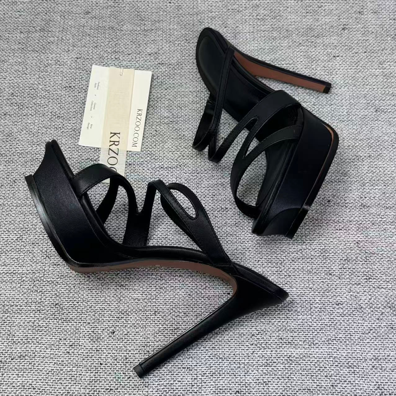 Waterproof platform leather high-heeled shoes