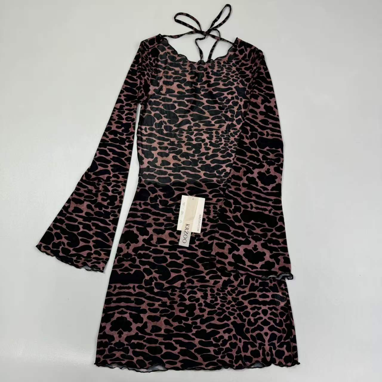 Leopard print mesh maxi strapless short dress
