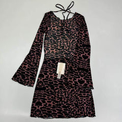 Leopard print mesh maxi strapless short dress
