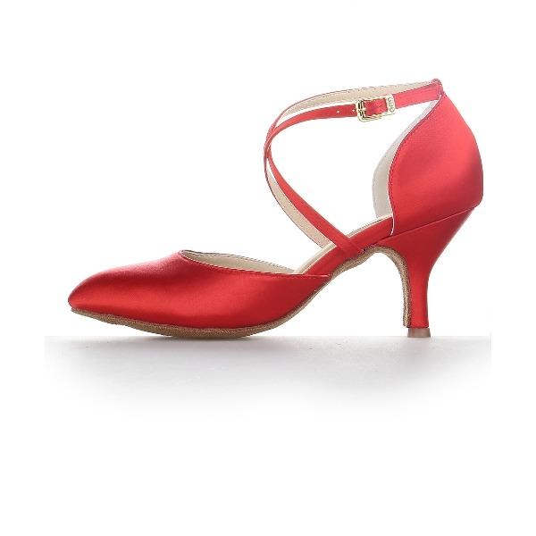 Women's Red Satin Customized Heel Ballroom Dance Shoes Modern Dance Shoes