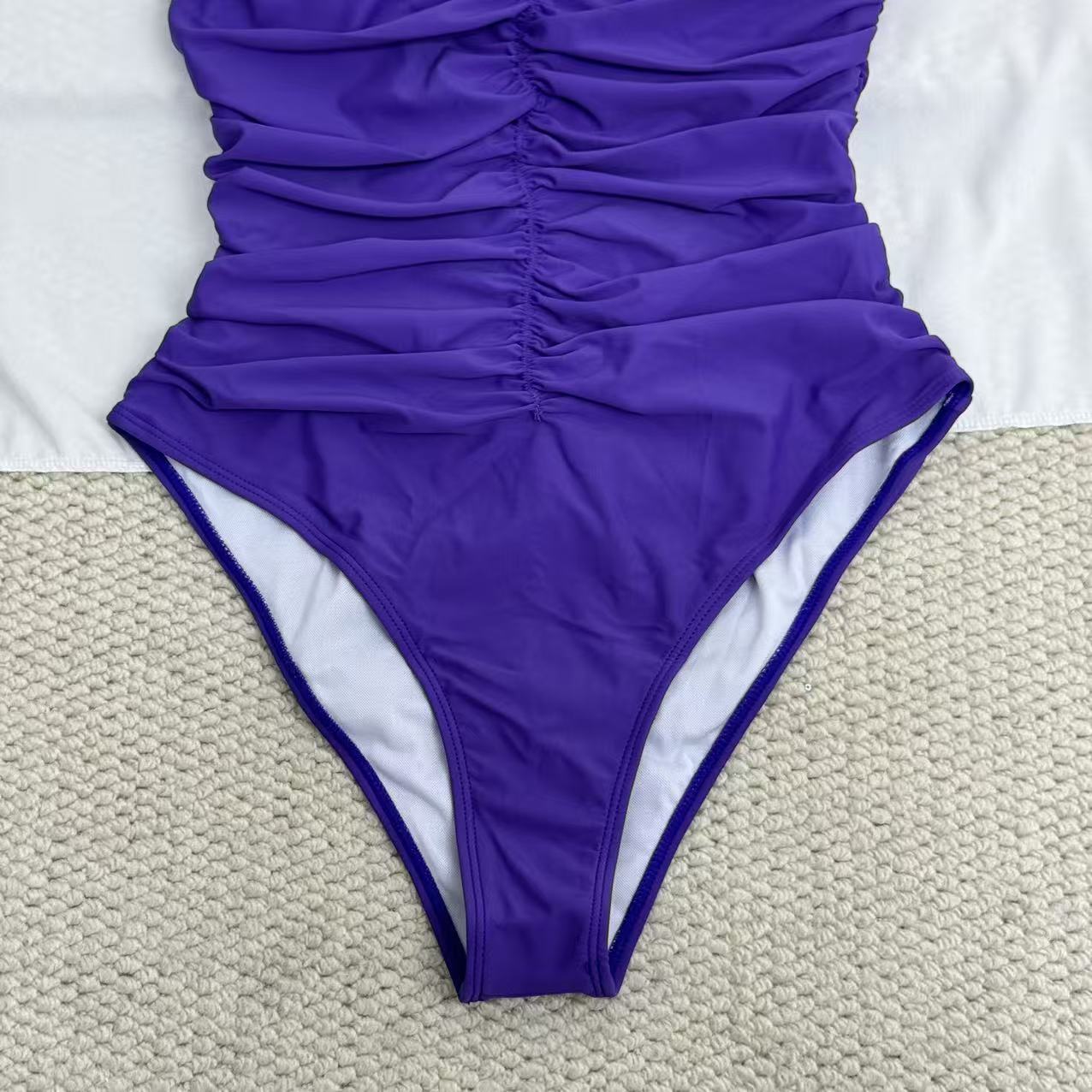Solid-Color Ruched One-Piece Swimsuit