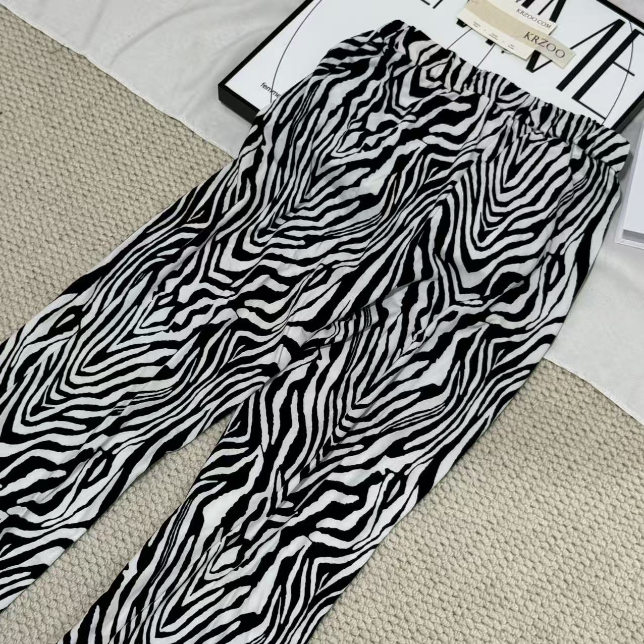 Printed Zebra-Print Straight-Leg Pants