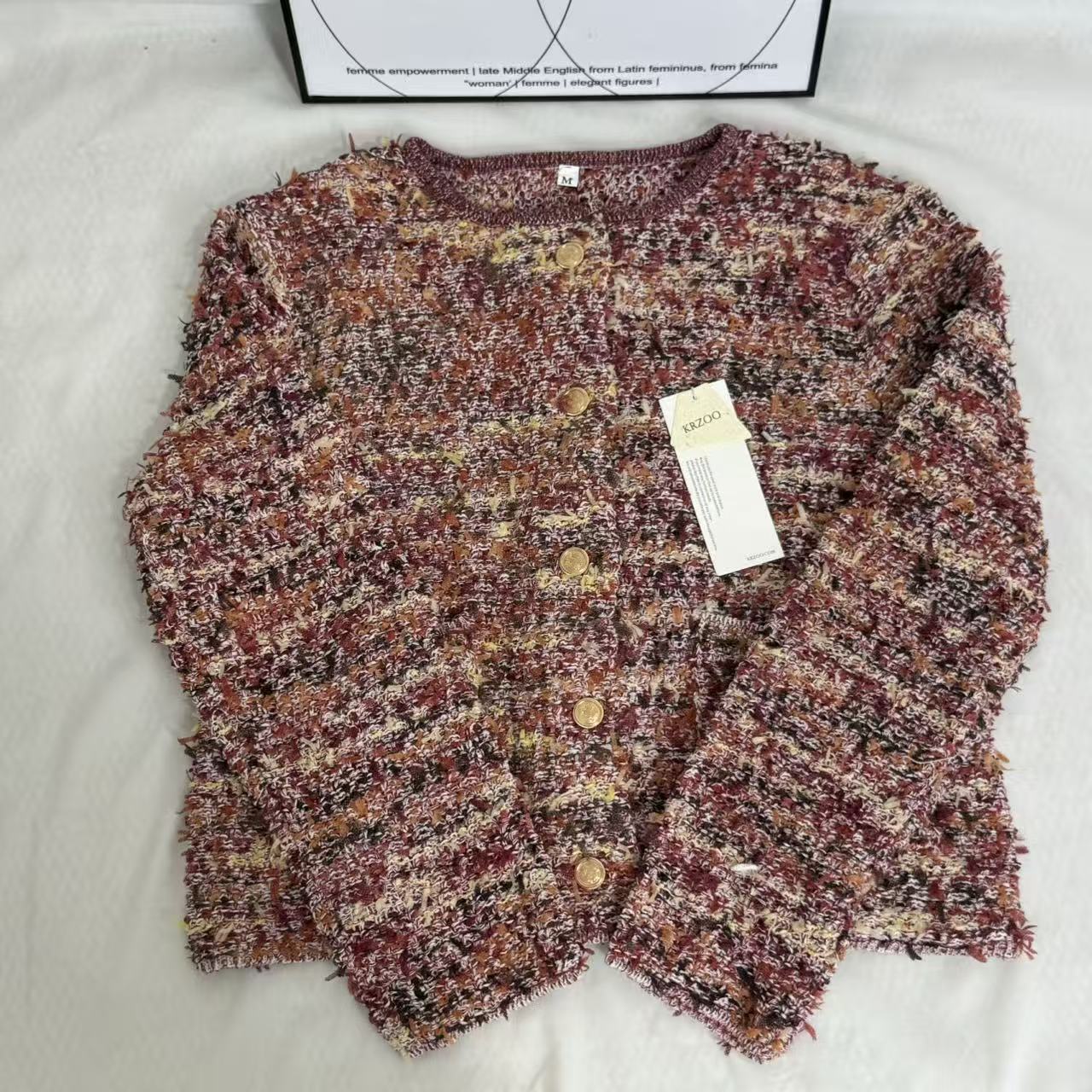 French-Style Round-Neck Long-Sleeve Cardigan