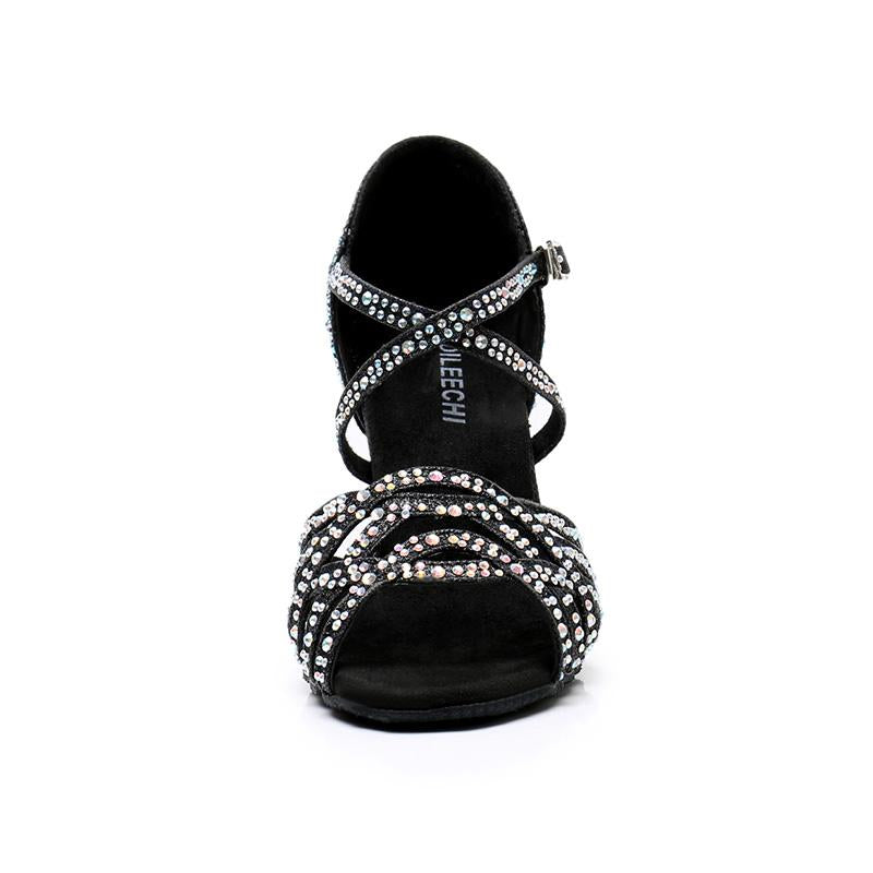 Women's Black Rhinestone Sparkling Glitter Customized Heel Dance Shoes