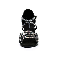 Women's Black Rhinestone Sparkling Glitter Customized Heel Dance Shoes