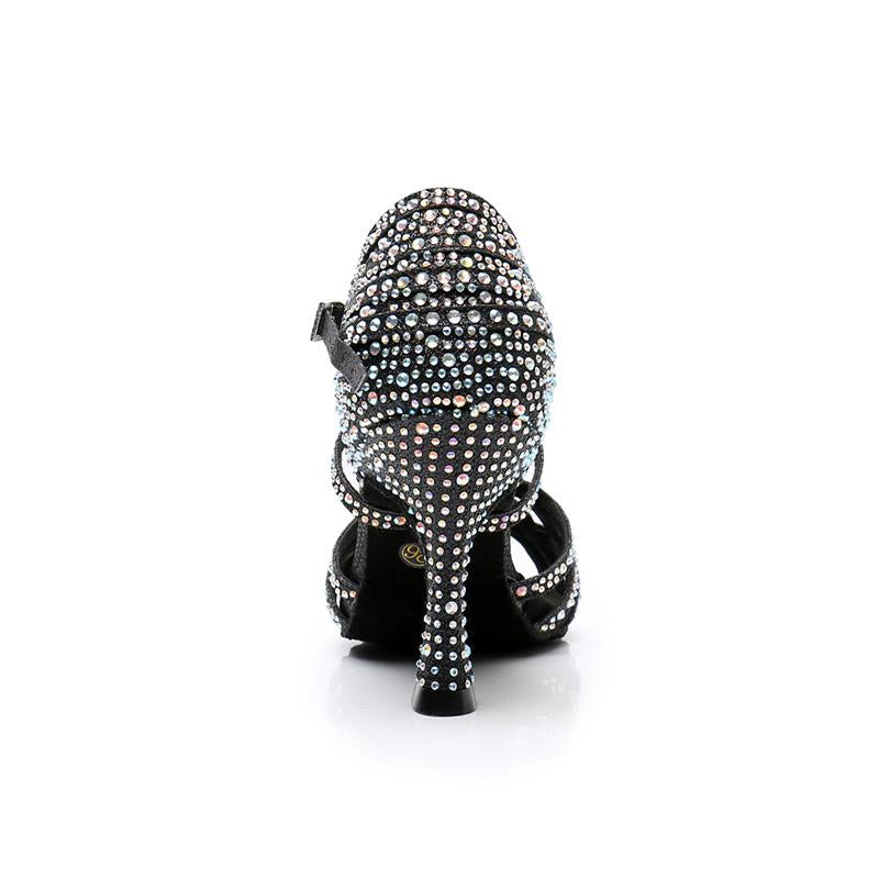 Women's Black Rhinestone Sparkling Glitter Customized Heel Dance Shoes