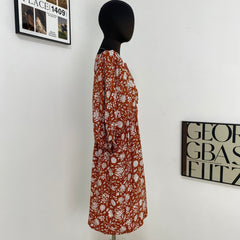 V-Neck Printed Lantern Sleeve Dress