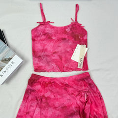 Printed halter-top slit mid-length skirt set
