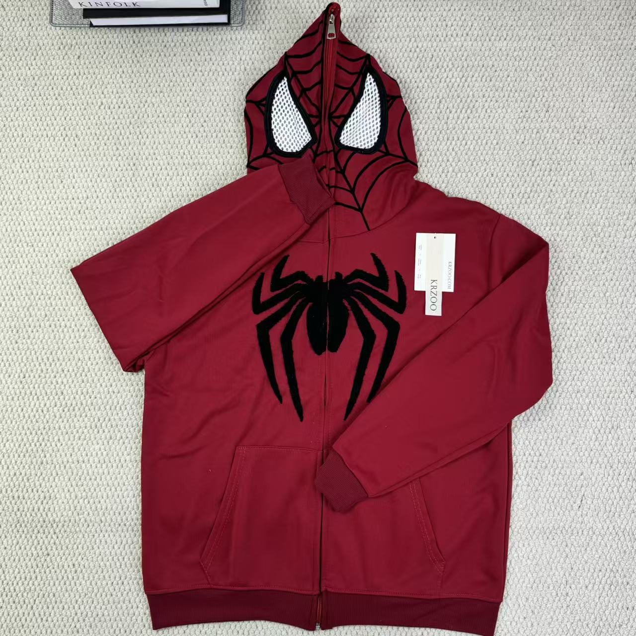 Zipper-print spider hooded coat