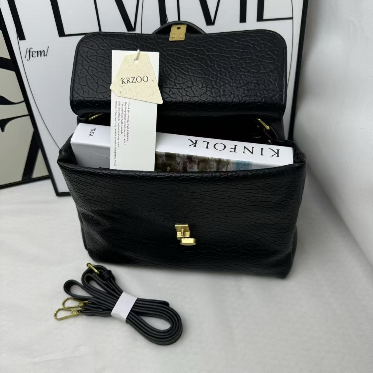 Large Black Leather Tote Bag