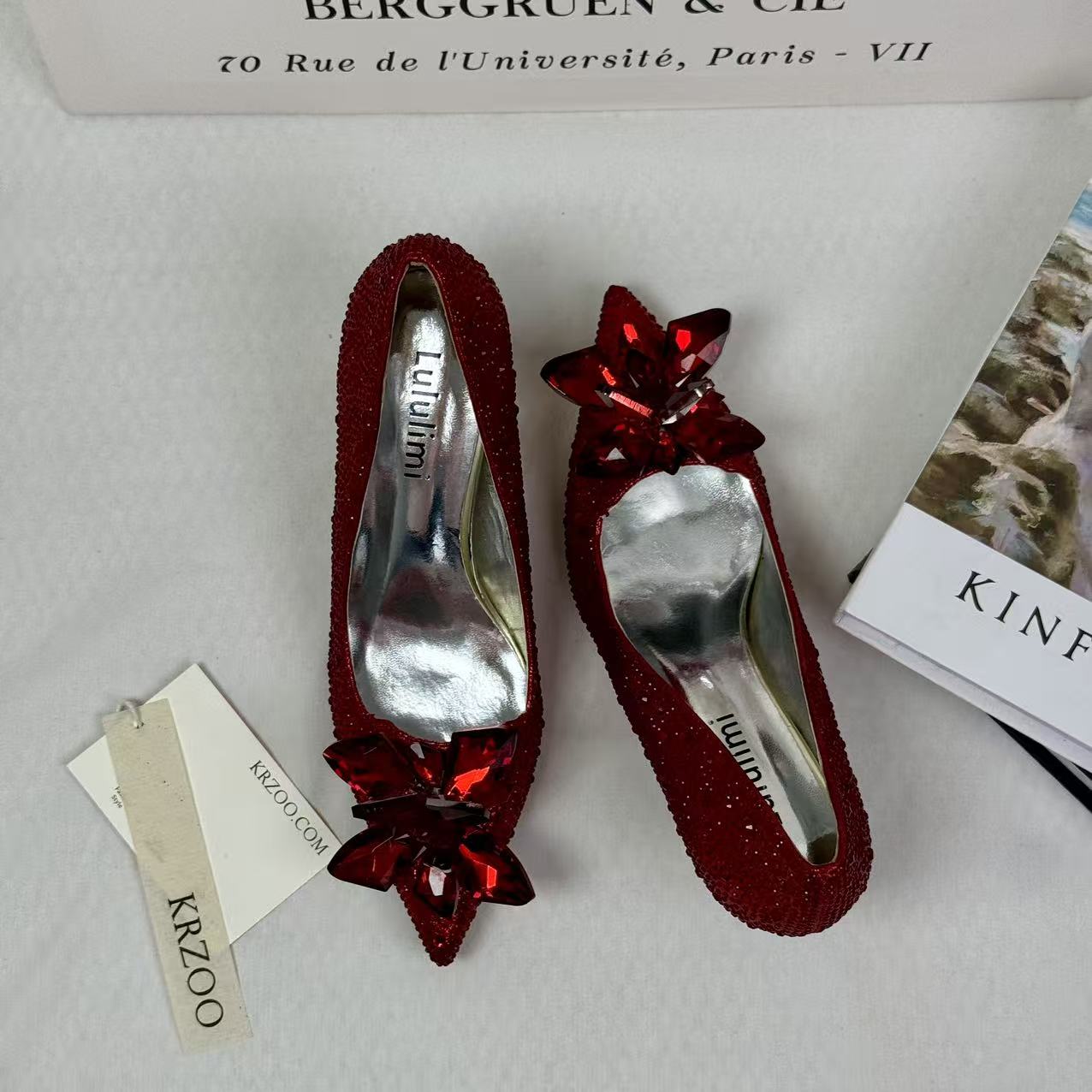 Pointed-toe rhinestone high heels