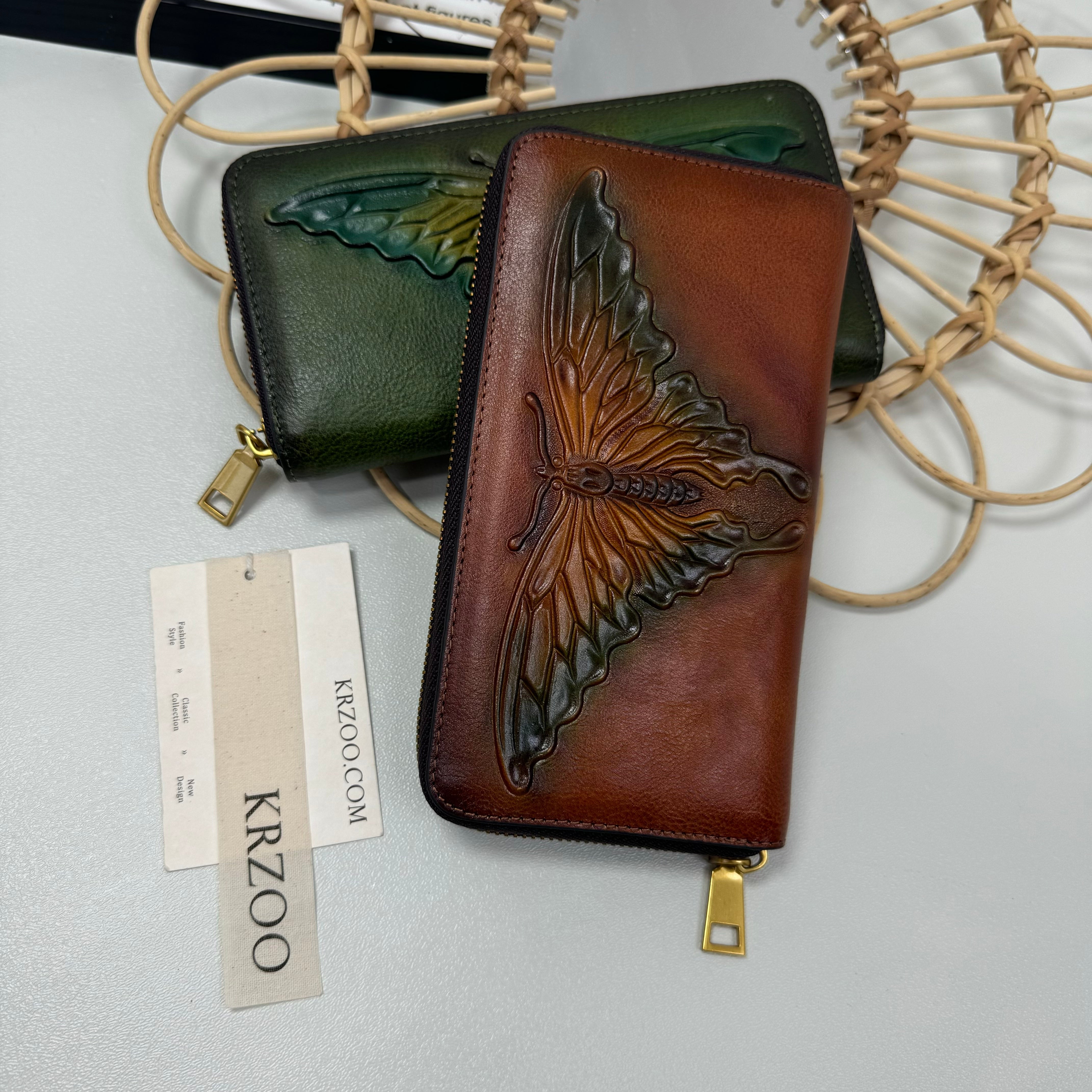 Butterfly embossed leather wallet