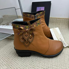 Lace-up patchwork ankle boots