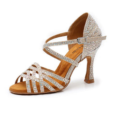 Women's Gray Rhinestone Sparkling Glitter Customized Heel Dance Shoes