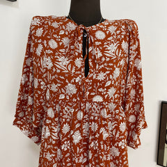 V-Neck Printed Lantern Sleeve Dress