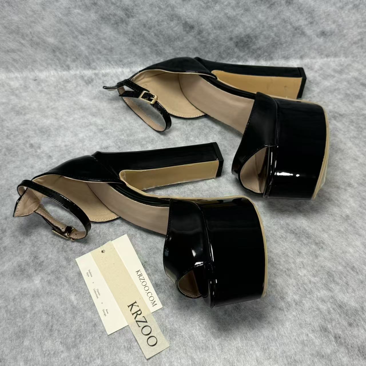 Waterproof platform mid-heel thick-soled high heel