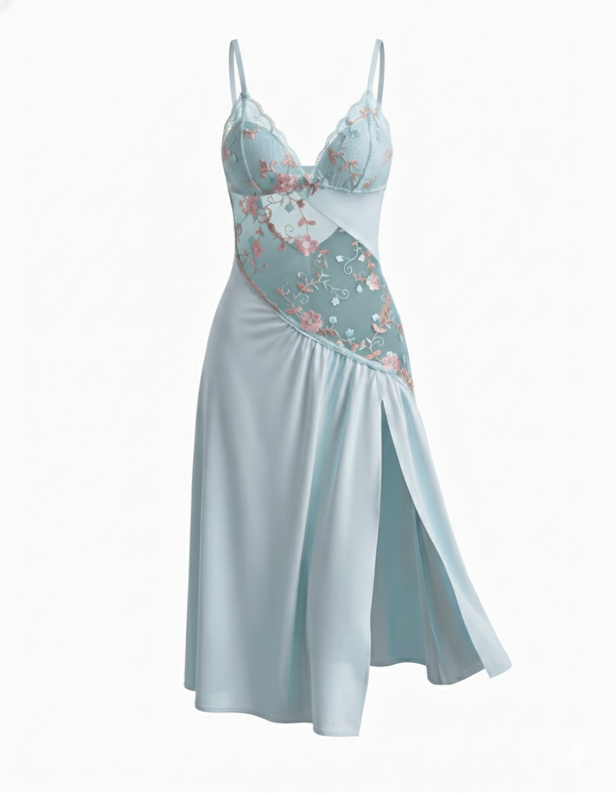 Sexy Sheer Mesh Nightgown â€?Floral Embroidery Babydoll