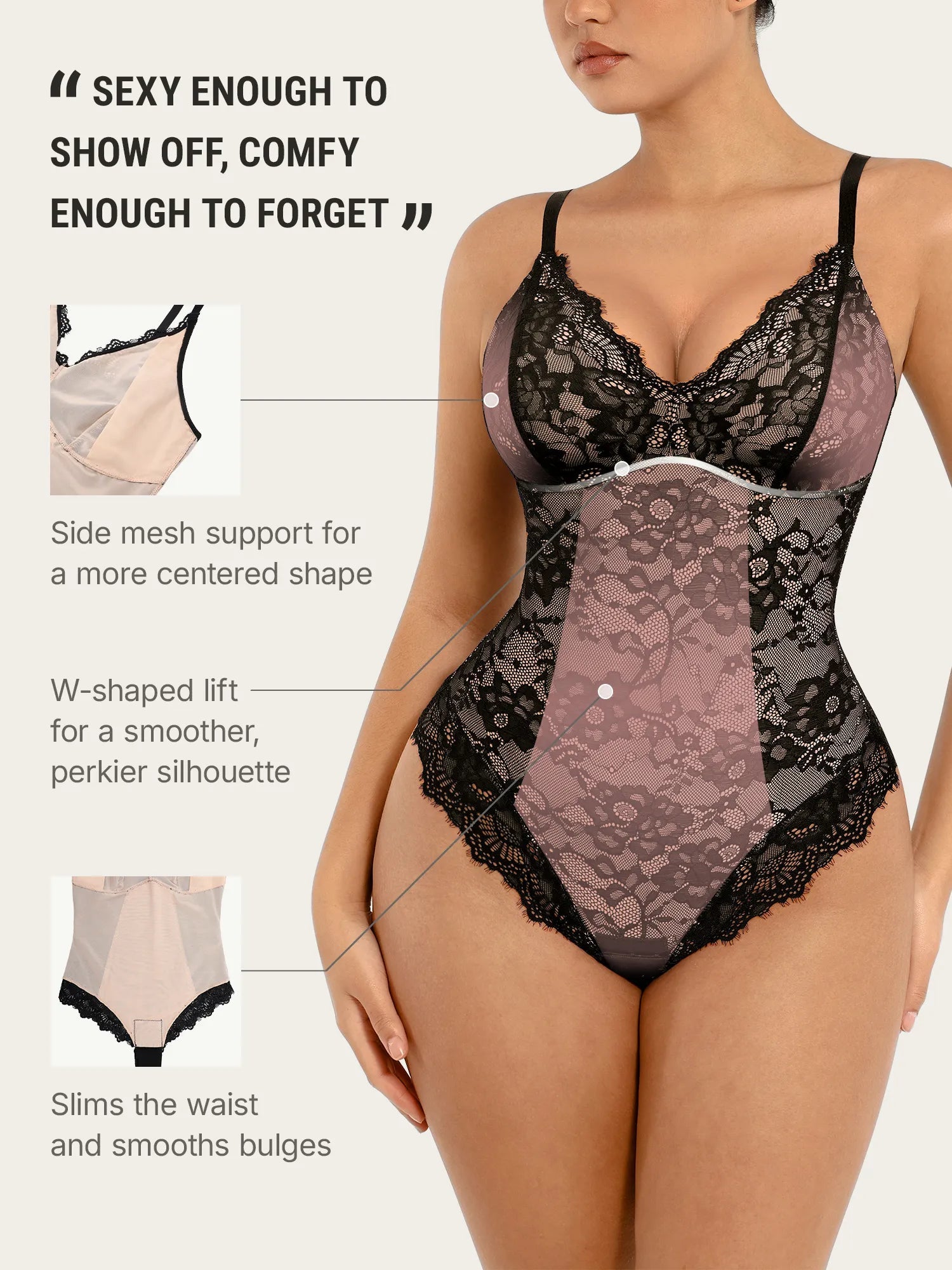 Feelingirl Lace V Neck Full Bodysuit Shapewear
