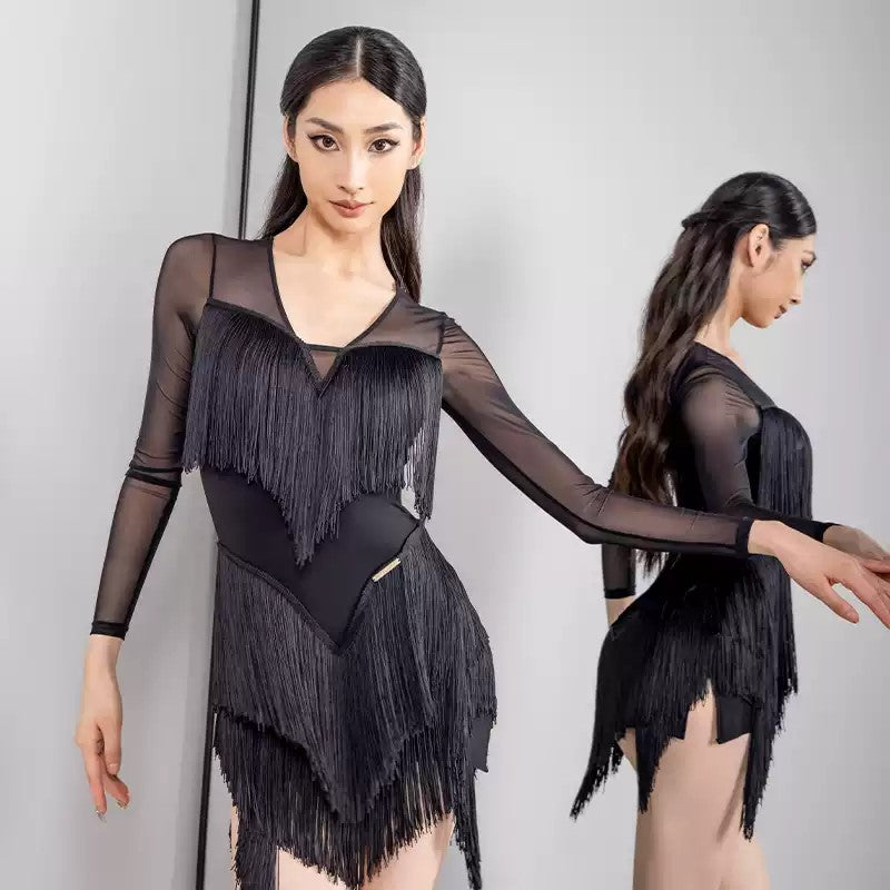 Women's Tassel V Neck Dress Dance Wear Training Performance Dress