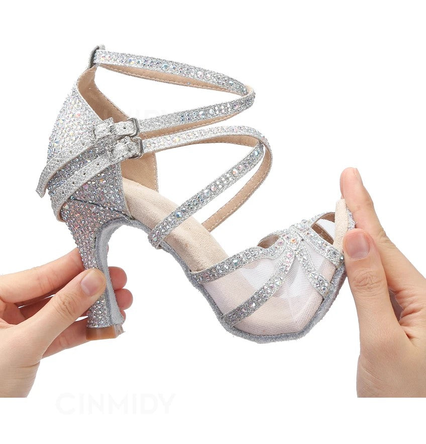 Women's Sparkling Glitter Customized Heel Salsa Latin Dance Shoes