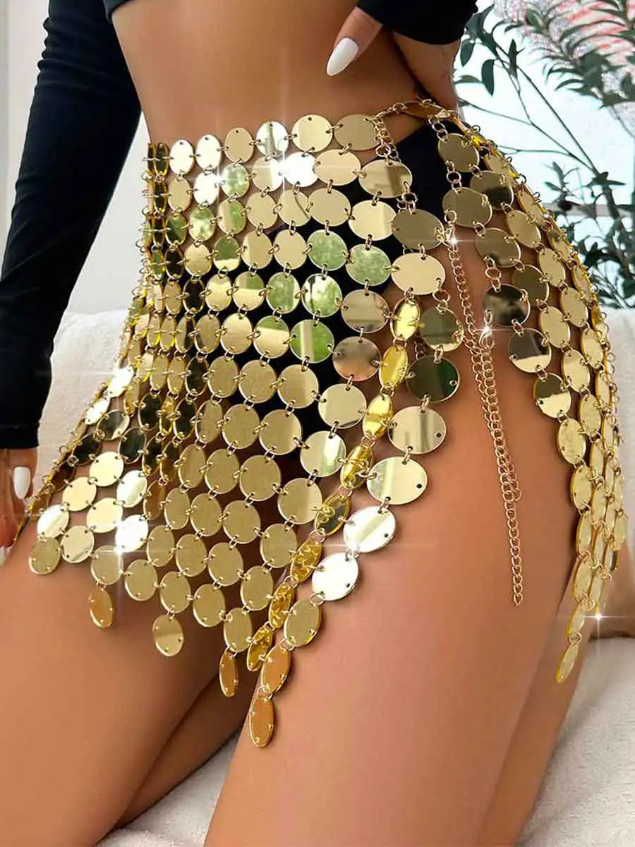 Women Sparkly Sequin Mini Skirt Gold Disco Dress