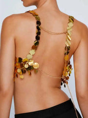 Women's Disco Gold Sequin Bra Top