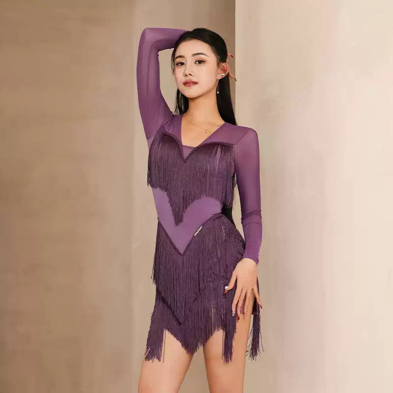Women's Tassel V Neck Dress Dance Wear Training Performance Dress