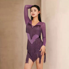 Women's Tassel V Neck Dress Dance Wear Training Performance Dress
