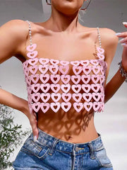 Pink Heart Shape Sequin Bra Top
