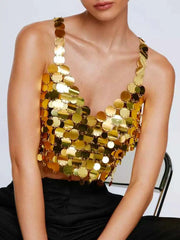 Women's Disco Gold Sequin Bra Top