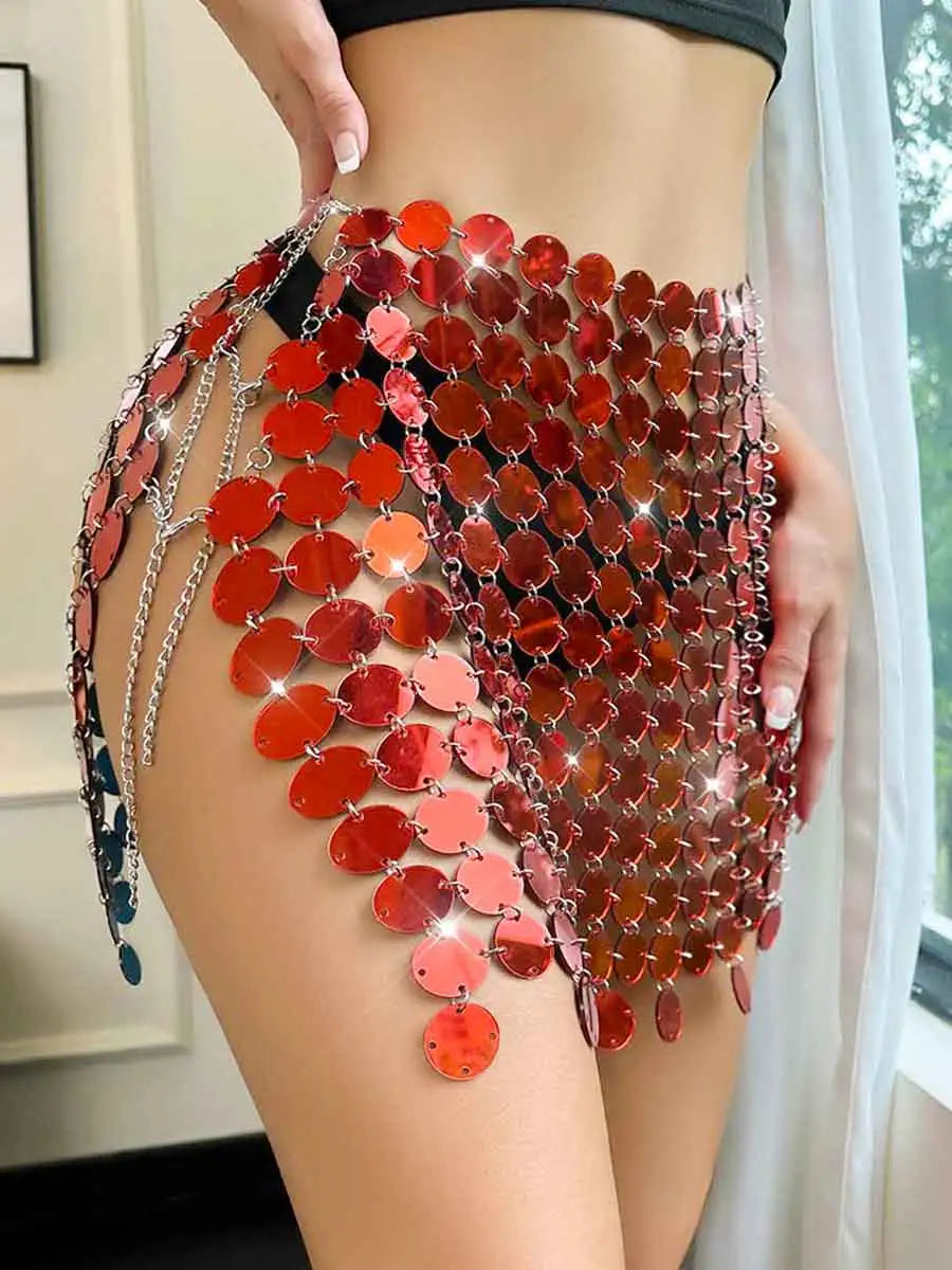 Disco Red Sequin Skirt - Side Slit Shiny Mini Skirt