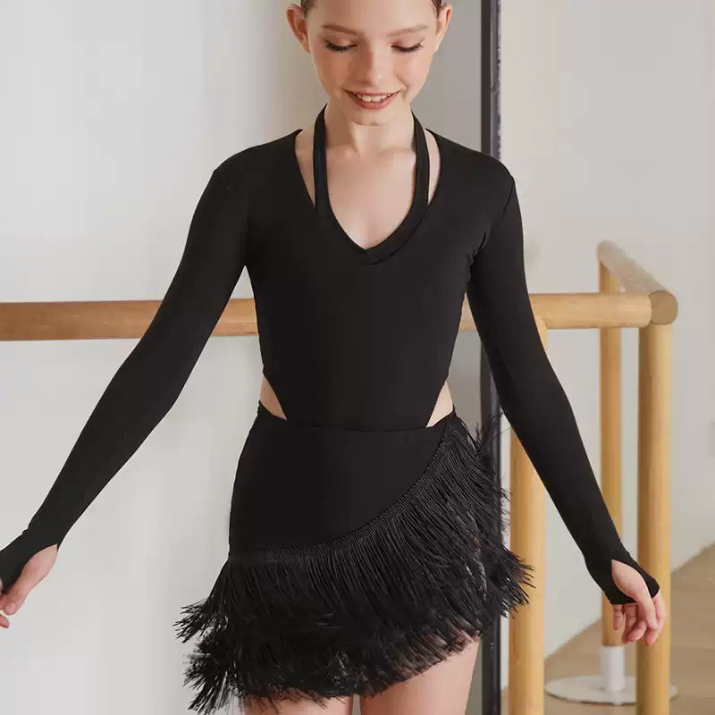 Girls Long Sleeve Latin Dance Bodysuit Dance Wear
