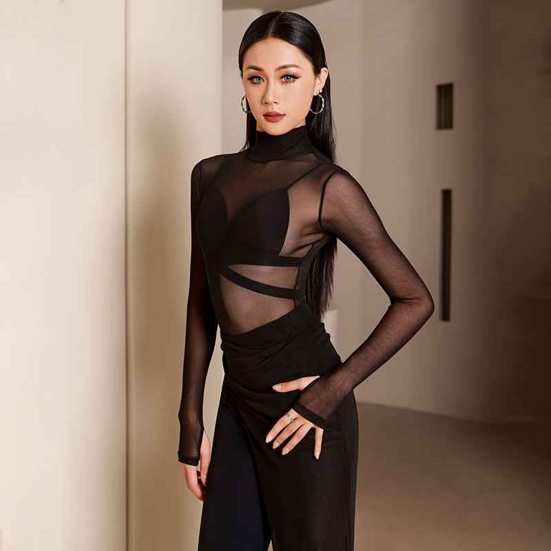 Women's Mesh Long Sleeve Dance Tops Bodysuit LeotarPractice DanceWear