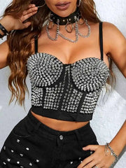 Women's Black Punk Style Rhinestone Corset Bustier Top