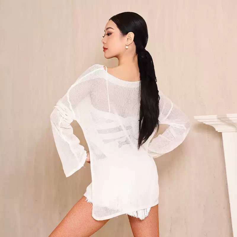 Women's Long Sleeve Latin Dance Dress Dance Wear Training Performance Dress