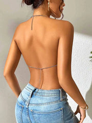 Women's Disco Red Sequin Halter Bra Top