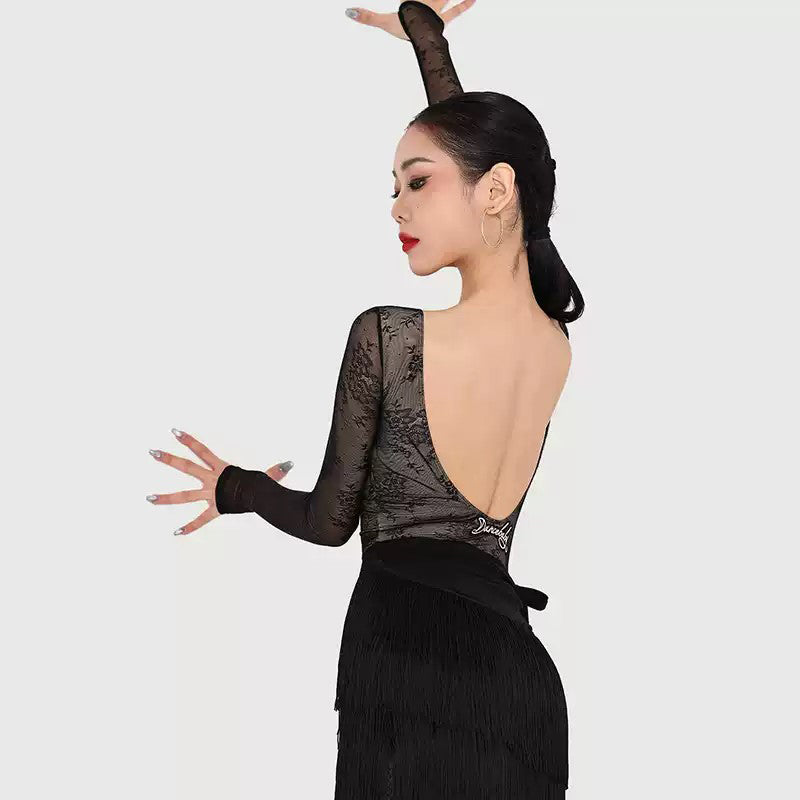 Women's Black Tassel Latin Dance Srt Training Performance Srts DanceWear