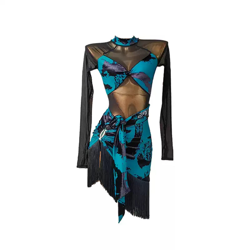 YJFY Women's Tassel Latin Dance Dress Dance Wear Training Performance Dress