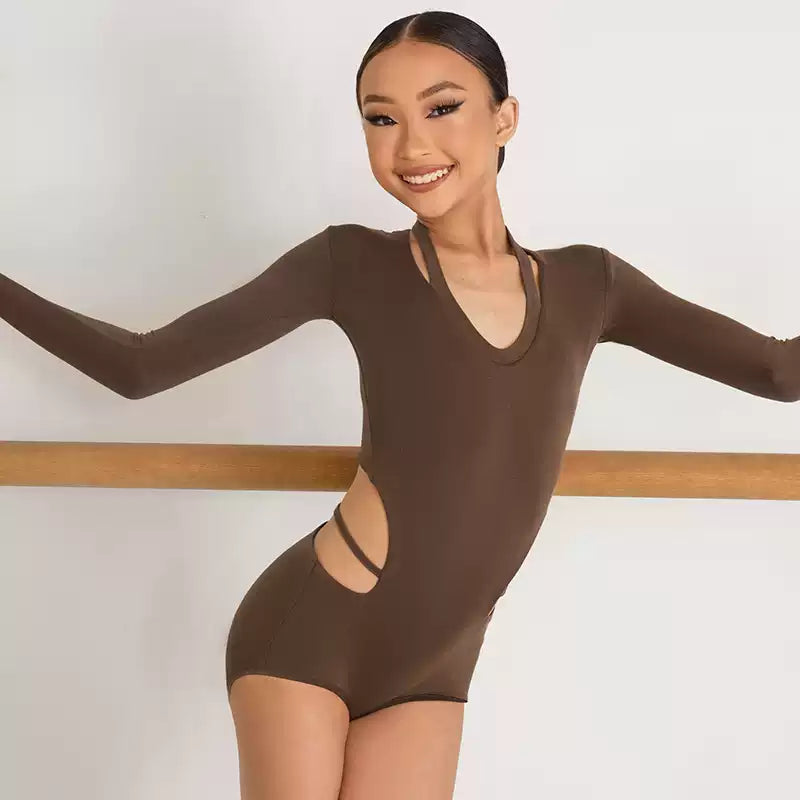 Girls Long Sleeve Latin Dance Bodysuit Dance Wear
