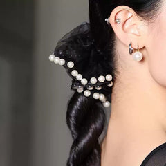 Mesh Pearl Scrunchies Hair Ties Hair Accessories