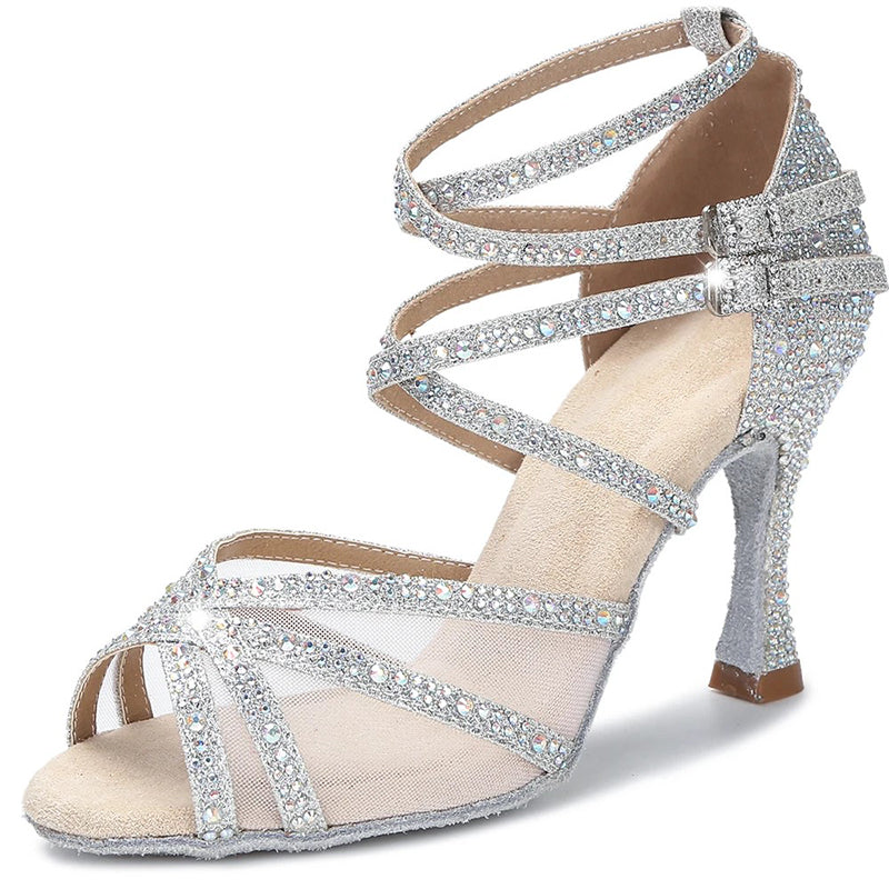 Women's Sparkling Glitter Customized Heel Salsa Latin Dance Shoes