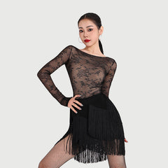 Women's Black Tassel Latin Dance Srt Training Performance Srts DanceWear